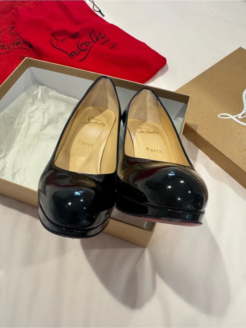 Christian Louboutin Black Patent Round-Toe New Simple Platform Pump